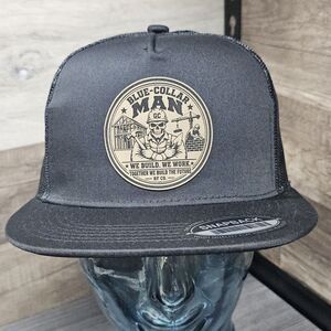 Blue Collar Man Patch Construction Worker Leatherette Hat Patch 5 Panel Snapback